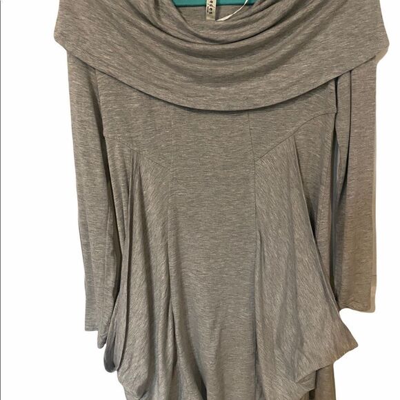 Pieces By Kensie Gray Heathered Cowl Neck Jersey Tunic • Deep Slouch Pockets - Picture 7 of 14